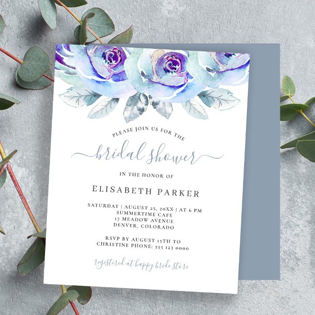 Invitation de douche de mariée florale bleu poussi (Créateur téléchargé)