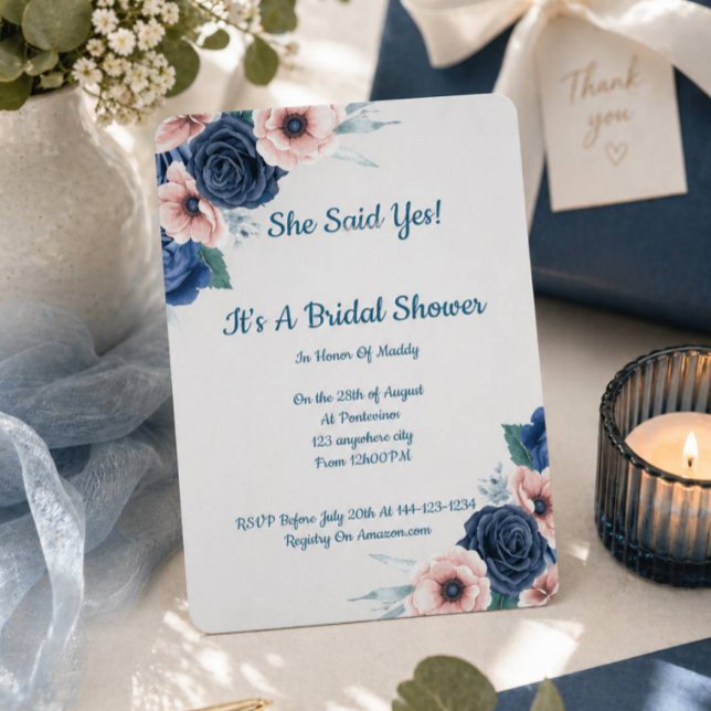 Invitation de douche de mariée florale rose bleue (Créateur téléchargé)