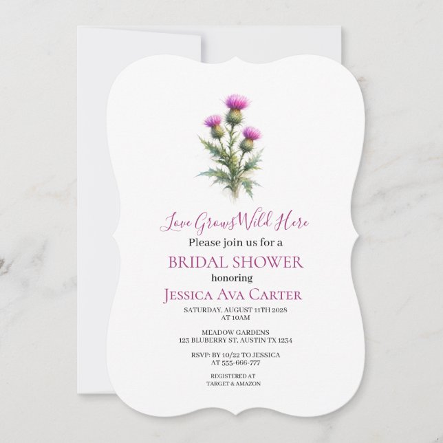 Invitation de douche de mariée florale violette Ch (Devant)