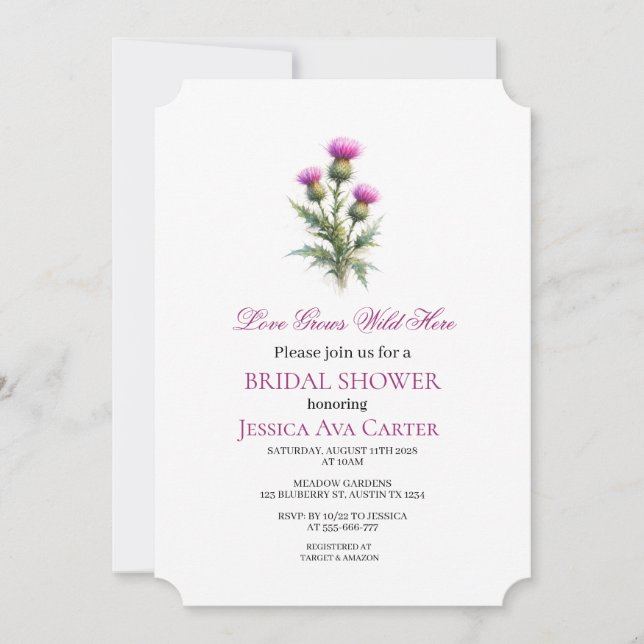 Invitation de douche de mariée florale violette Ch (Devant)