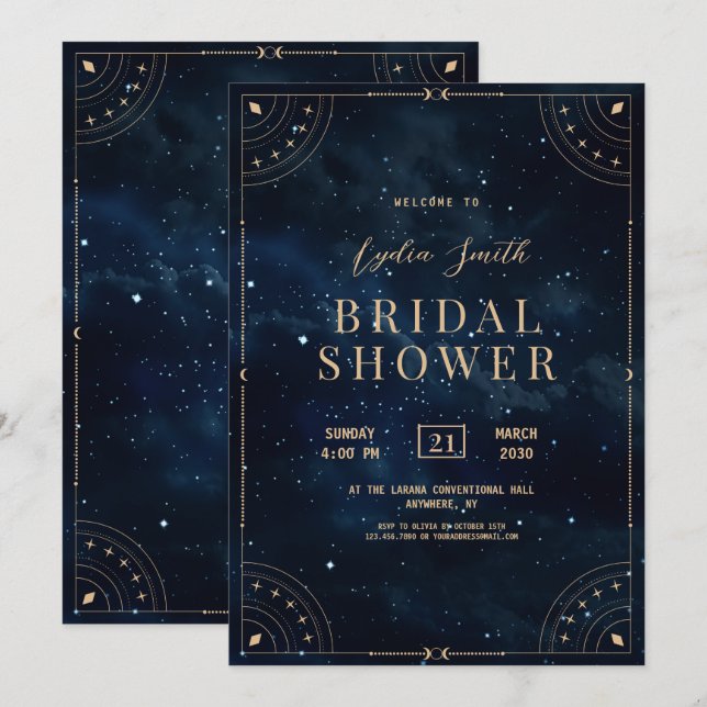 Invitation de douche de mariée Nuit étoilée Célest (Devant / Derrière)