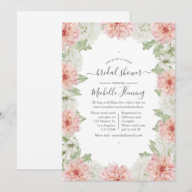 Invitation de douche de mariée Pastel Blush Pink D (Devant / Derrière)