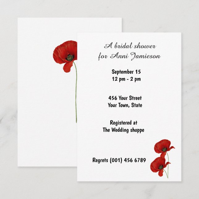 Invitation de douche de mariée Poppy Rouge (Devant / Derrière)