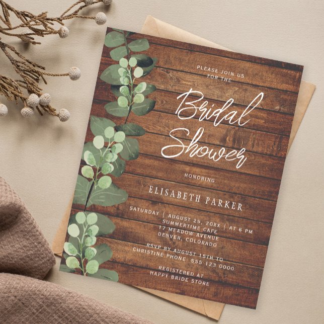 Invitation de douche de mariée rustique au eucalyp (Créateur téléchargé)