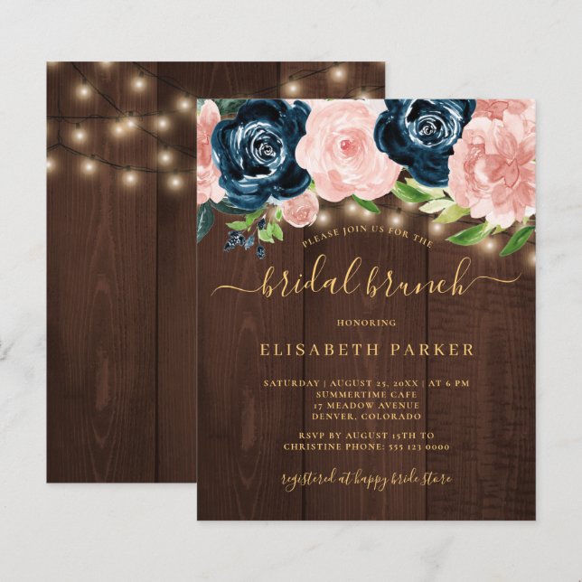 Invitation de douche de mariée rustique en bois po (Devant / Derrière)