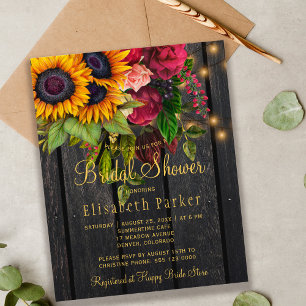 Invitation de douche de mariée rustique tournesols
