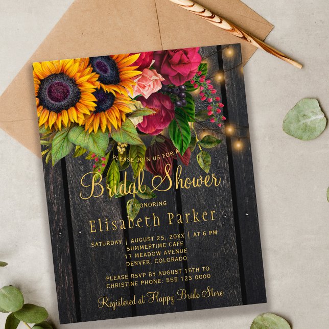 Invitation de douche de mariée rustique tournesols (Créateur téléchargé)