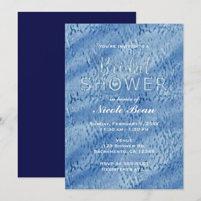 Invitation de douche de nuptiale bleue aux gouttes (Devant / Derrière)