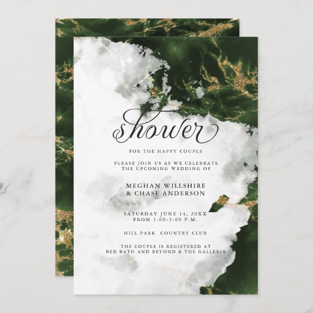 Invitation de douche | Emerald Green Watercolor Ge (Devant / Derrière)