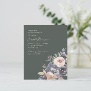 Invitation de douche florale aquarelle Dark Sage à