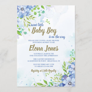 Invitation de douche florale bleue