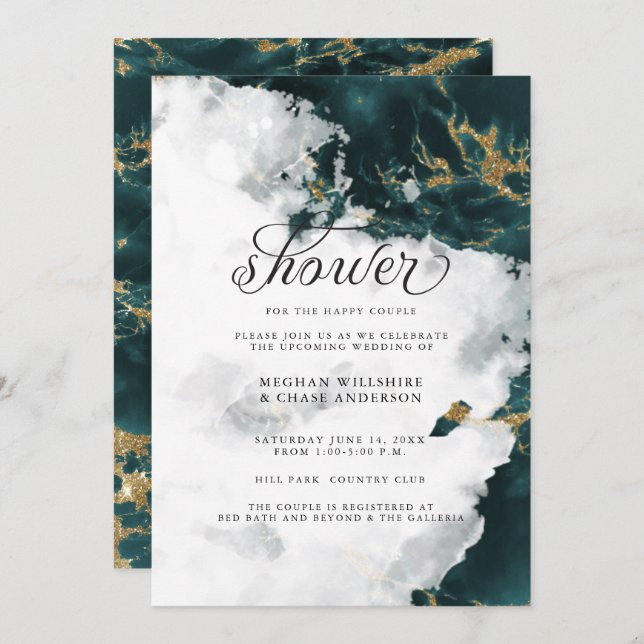 Invitation de douche | Géode Turquoise Smokey (Devant / Derrière)