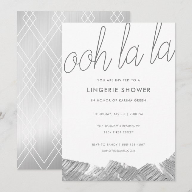 Invitation de douche Lingerie Brush Silver moderne (Devant / Derrière)