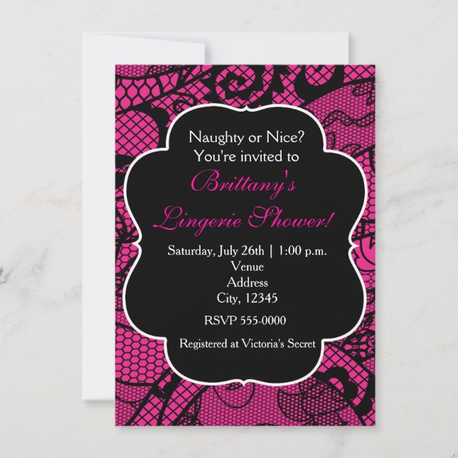 Invitation de douche lingerie en dentelle rose cha (Devant)