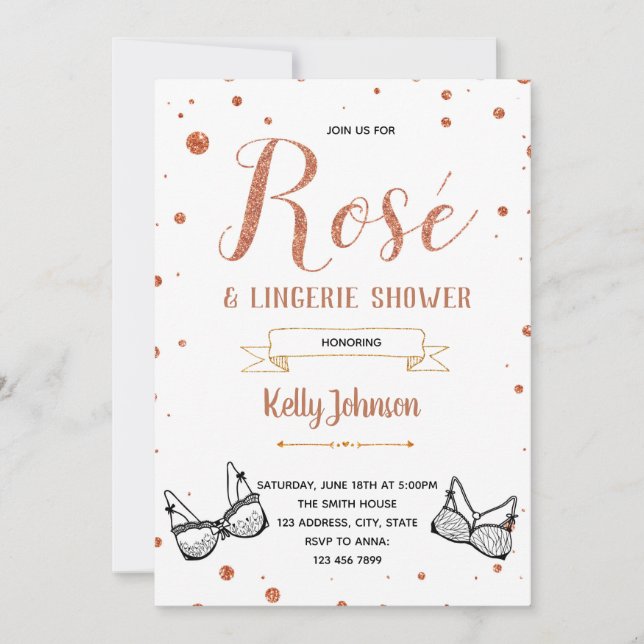 Invitation de douche lingerie or rose noir (Devant)