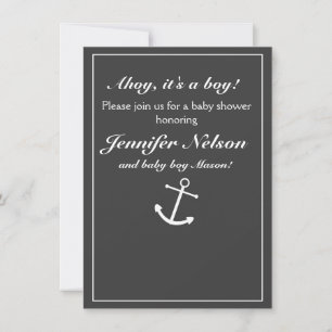 Invitation de douche nautique grise et blanche chi