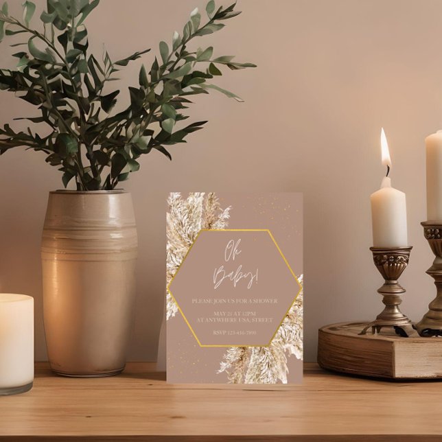 Invitation de douche neutre sur le ton boho pampas (Créateur téléchargé)