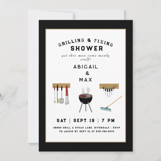 Invitation de douche noire pour couples de grillad (Devant)