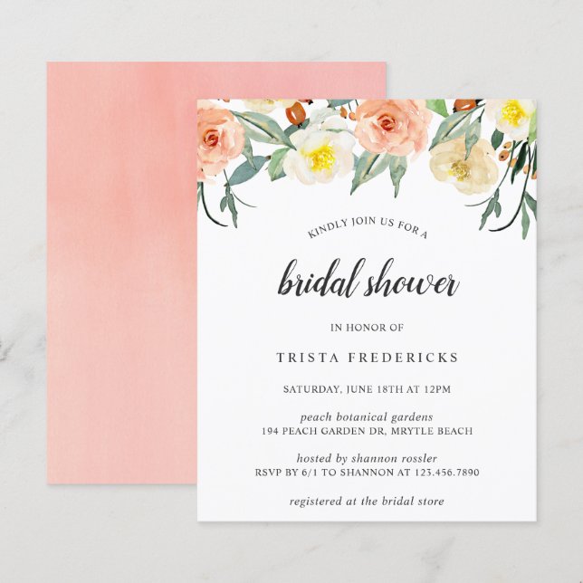 Invitation de douche nuptiale à budget floral (Devant / Derrière)