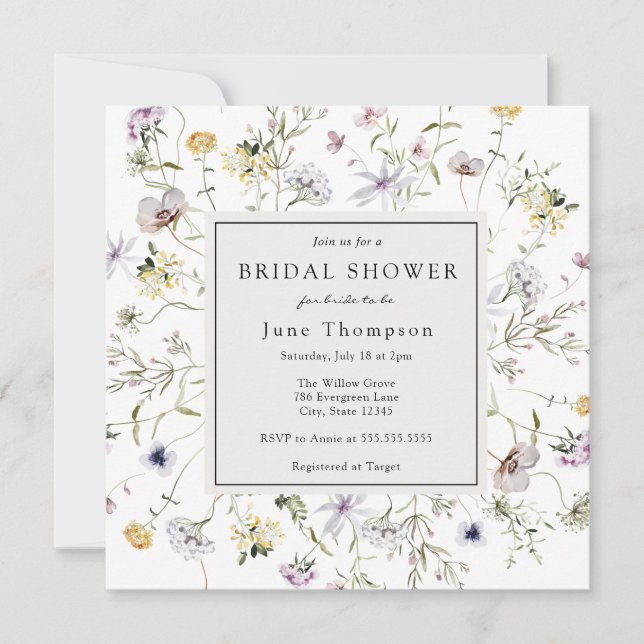 Invitation de douche nuptiale à cadre Fleur sauvag (Devant)