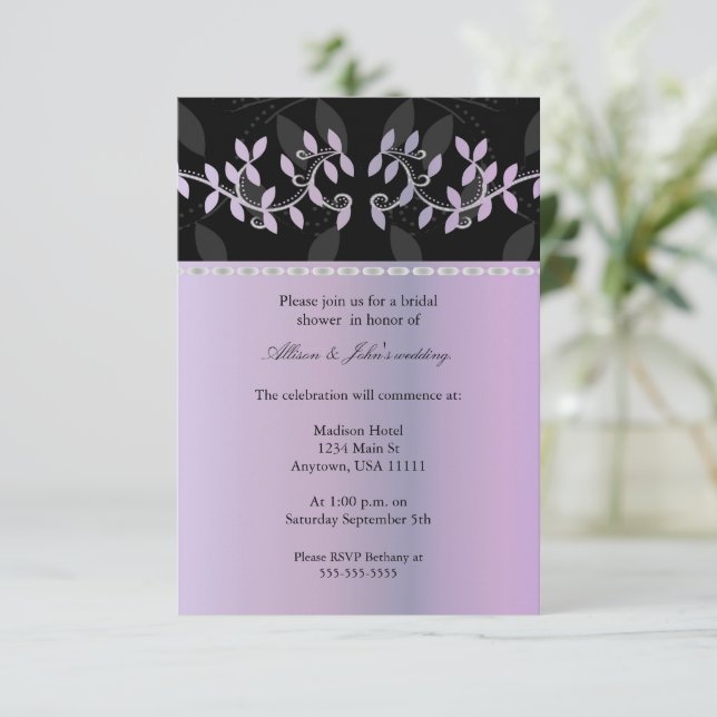 Invitation de douche nuptiale à feuilles violettes (Debout devant)