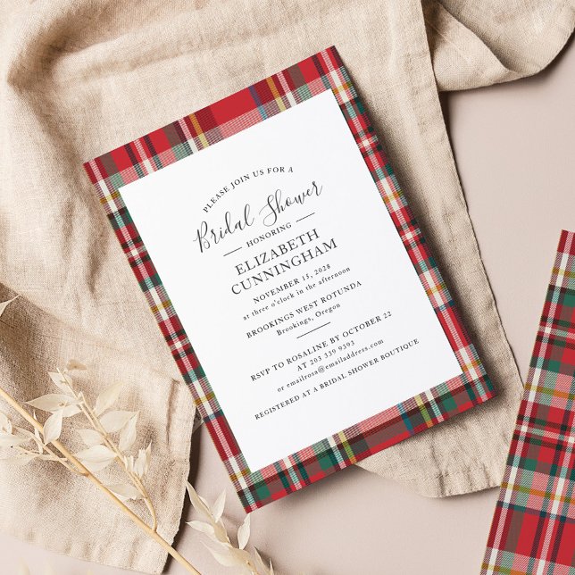 Invitation de douche nuptiale à script plasma mode (Rustic Plaid Script Bridal Shower Invitation)