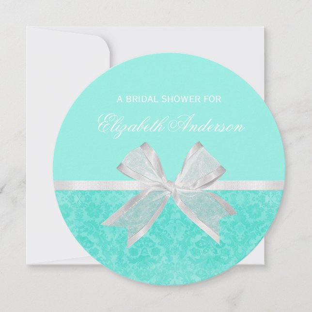 Invitation de douche nuptiale Aqua Damask White Bo (Devant)