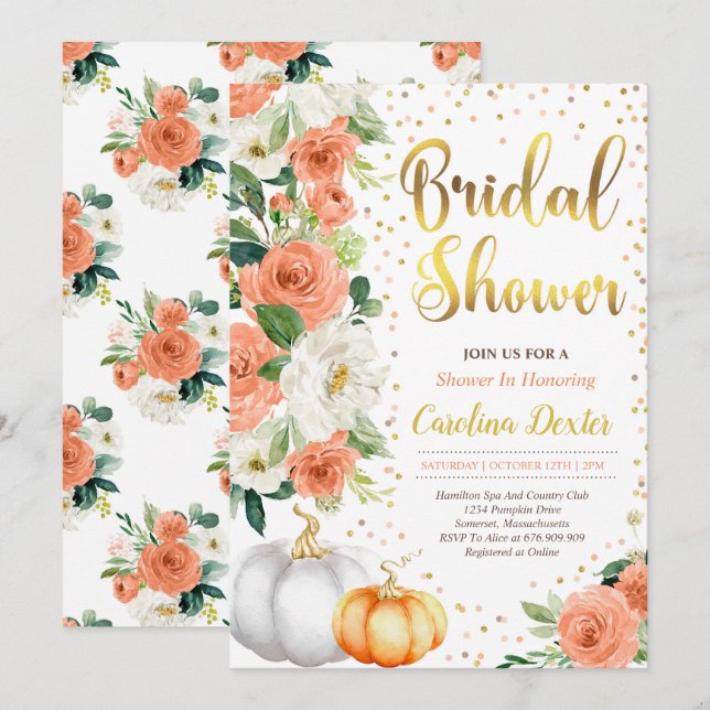 Invitation de douche nuptiale automne Blush Orange (Devant / Derrière)