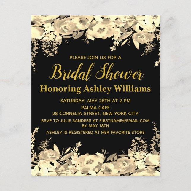 Invitation de douche nuptiale budget Black Gold Mo (Devant)