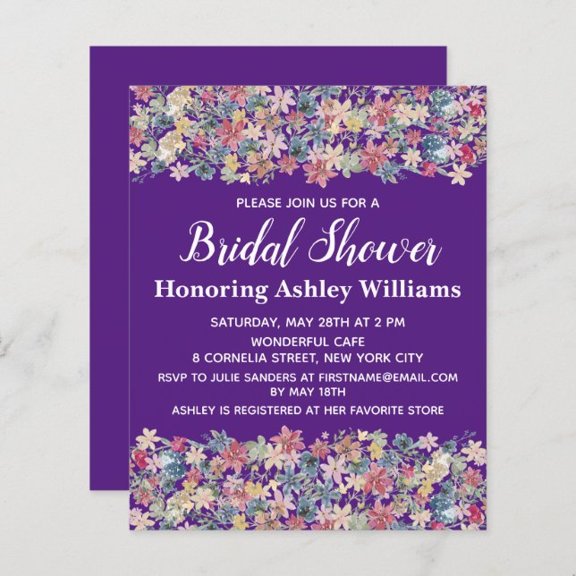 Invitation de douche nuptiale budget Floral Boho v (Devant / Derrière)