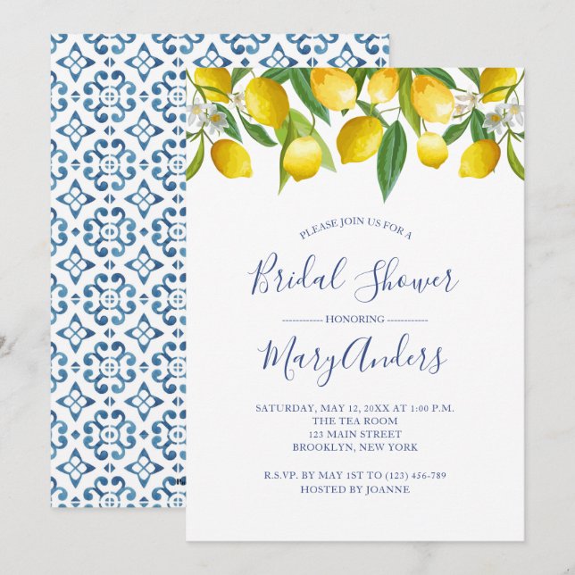 Invitation de douche nuptiale citron, Carrelage bl (Devant / Derrière)