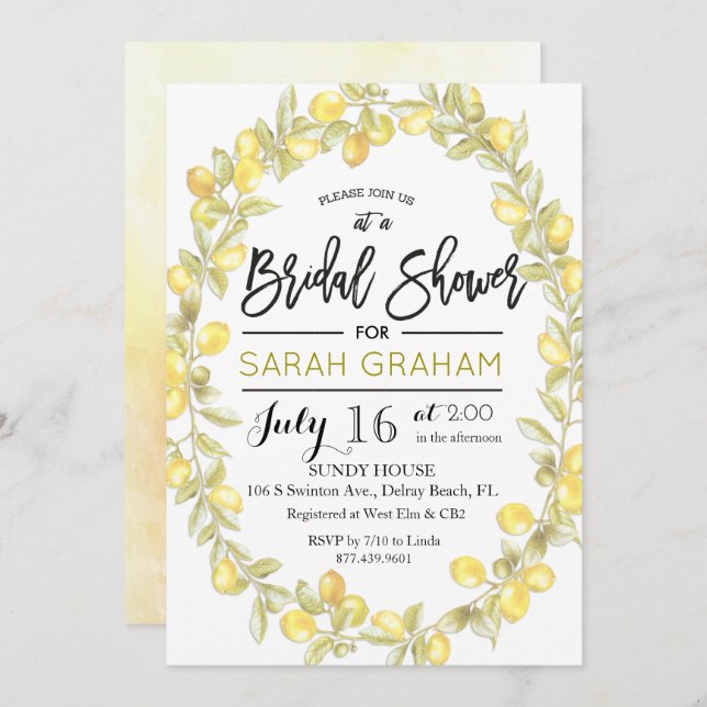 Invitation de douche nuptiale citron vert (Devant / Derrière)