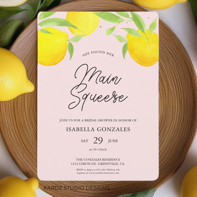 Invitation de douche nuptiale Citrus Main Squeeze (This citrus summer bridal shower invitation is shown in 5 x 7 inches. Other sizes available.)