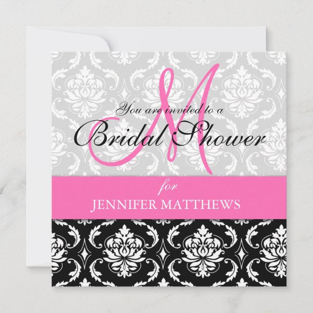 Invitation de douche nuptiale Damask Monogramme ro (Devant)