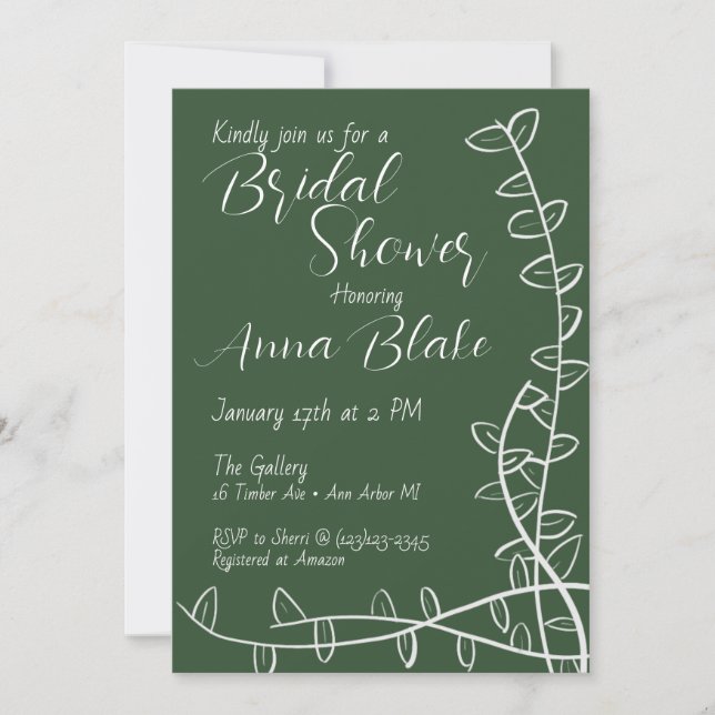 Invitation de douche nuptiale - design verdoyant (Devant)