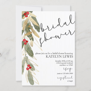 Invitation de douche nuptiale d'hiver Gold Holly