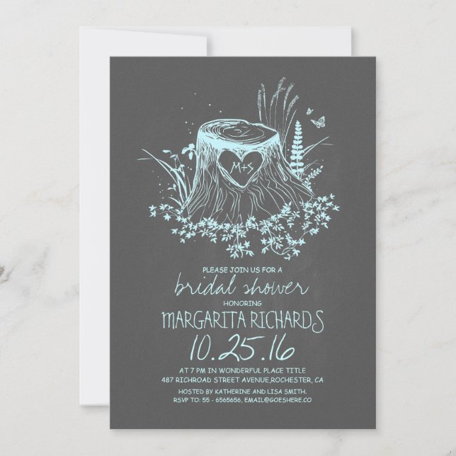 Invitation de douche nuptiale du coeur de bois rus (Devant)