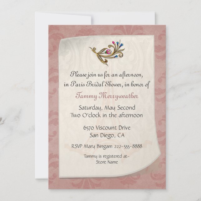 Invitation de douche nuptiale Dusty Rose Damask (Devant)