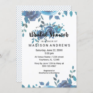 Invitation de douche nuptiale en aquarelle bleue