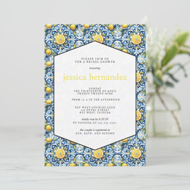 Invitation de douche nuptiale en carreaux de citro (Debout devant)