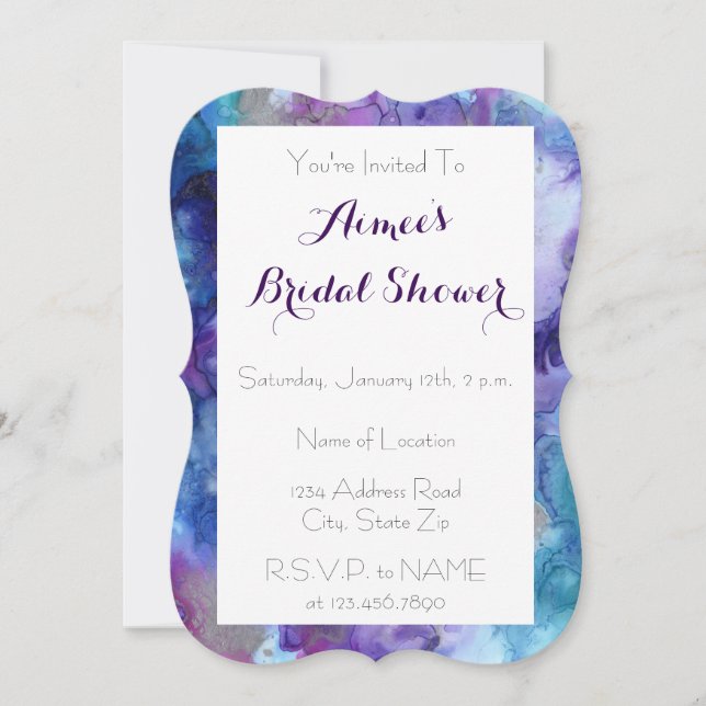 Invitation de douche nuptiale en marbre violet et  (Devant)