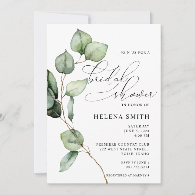 Invitation de douche nuptiale Eucalyptus aquarelle (Devant)