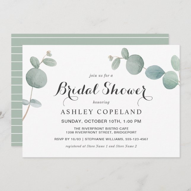 Invitation de douche nuptiale Eucalyptus aquarelle (Devant / Derrière)