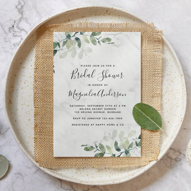 Invitation de douche nuptiale Eucalyptus en marbre (Créateur téléchargé)