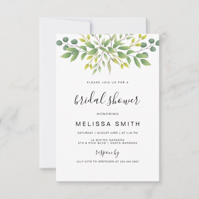 Invitation de douche nuptiale Eucalyptus Green (Devant)