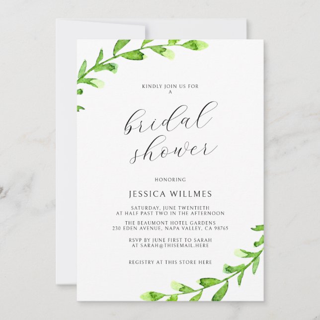 Invitation de douche nuptiale Eucalyptus Green (Devant)