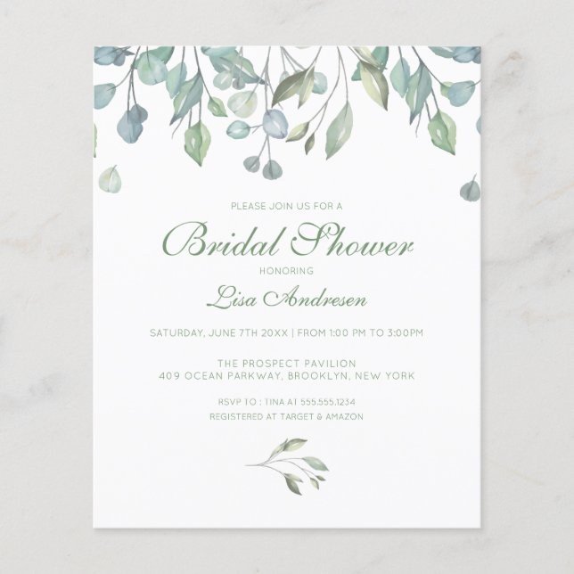Invitation de douche nuptiale Eucalyptus Green (Devant)