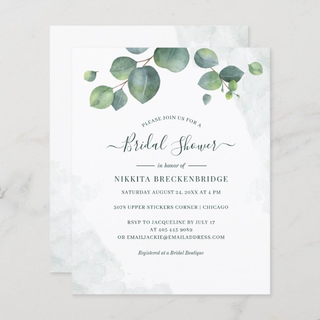 Invitation de douche nuptiale Eucalyptus Green (Devant / Derrière)