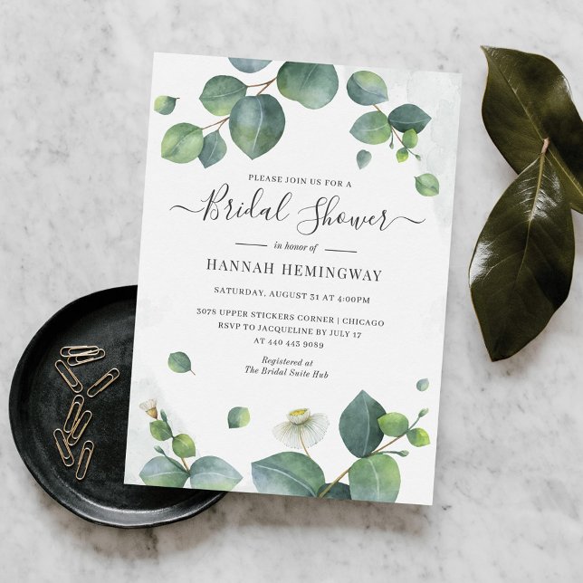 Invitation de douche nuptiale Eucalyptus Green (Eucalyptus Greenery Watercolor Script Bridal Shower Invitation)