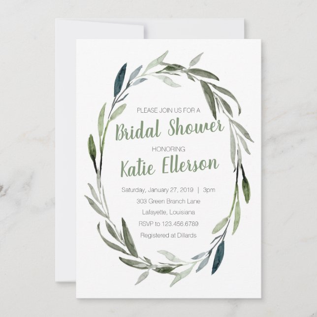 Invitation de douche nuptiale Eucalyptus Green (Devant)